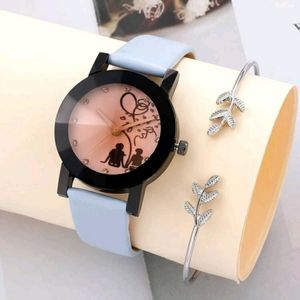 New Love Round Pointer Quartz Watch and Bracelet Set
